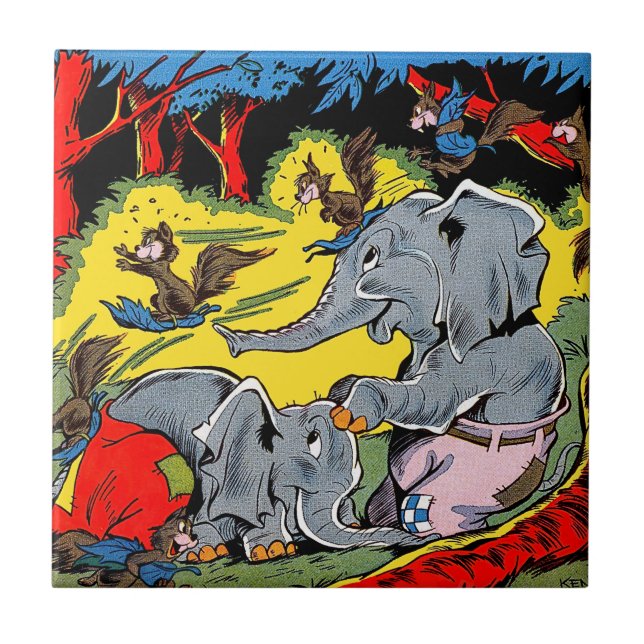 Giggle Elephant Animal Vintage Comics Ceramic Tile (Front)