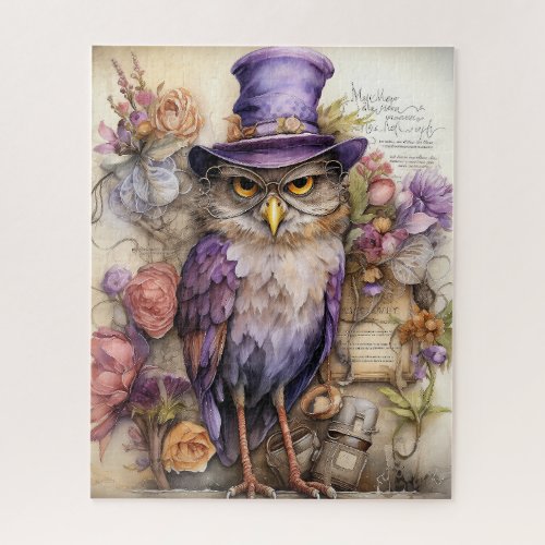 Giggles in Grape Purple Owl Hat and Glasses Jigsaw Puzzle