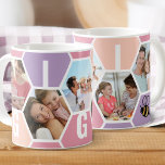 Gigi 5 Photo Editable 4 Letter Bee and Honeycomb Coffee Mug<br><div class="desc">Honeycomb coffee mug, personalized with 5 of your favorite photos and printed with a 4 letter name, such as GIGI. The design features a honeycomb photo collage in a summer sorbet color palette of lilac pink and peach, with a cute little bee. If you want to change the colors, click...</div>