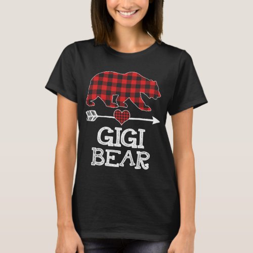 Gigi Bear Christmas Pajama Red Plaid Buffalo Famil T_Shirt