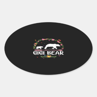 Gigi Bear Flowers Matching Family Bear Mors Day Oval Sticker