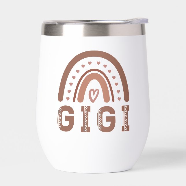 Gigi Boho Rainbow Cute Grandma Gift Thermal Wine Tumbler (Left)