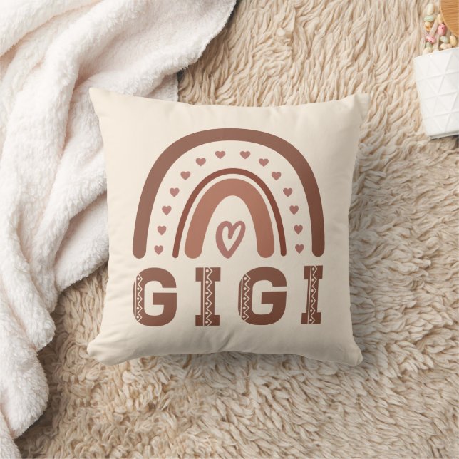 Gigi Boho Rainbow Cute Grandma Gifts Throw Pillow (Blanket)