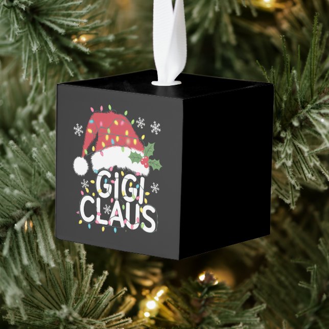 Gigi Claus Christmas Lights Pajama Family Matching Cube Ornament (Tree)