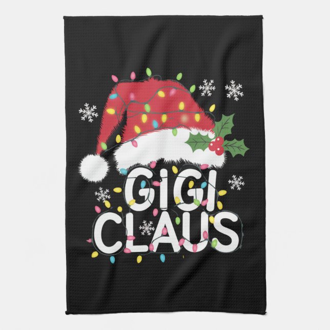 Gigi Claus Christmas Lights Pajama Family Matching Kitchen Towel (Vertical)
