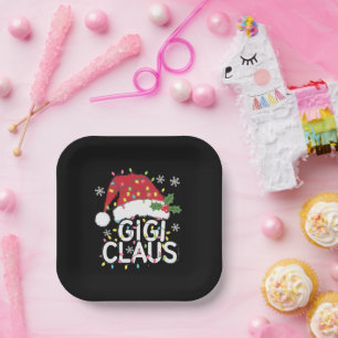 Gigi Claus Christmas Lights Pajama Family Matching Paper Plates