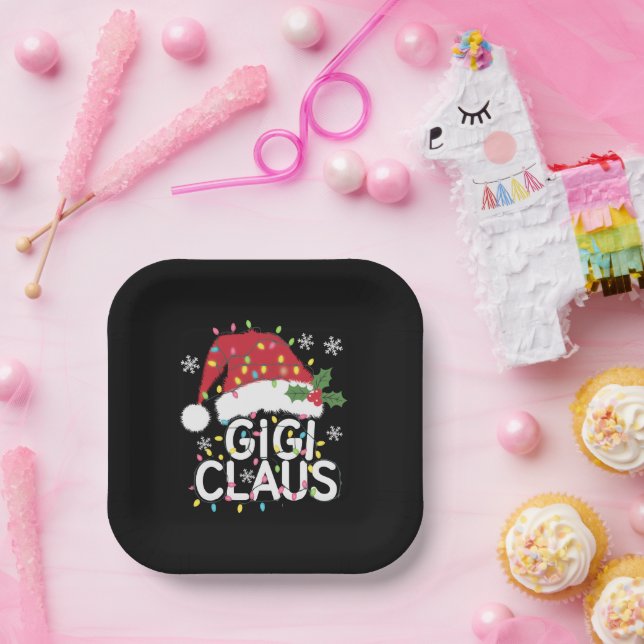 Gigi Claus Christmas Lights Pajama Family Matching Paper Plates (Party)