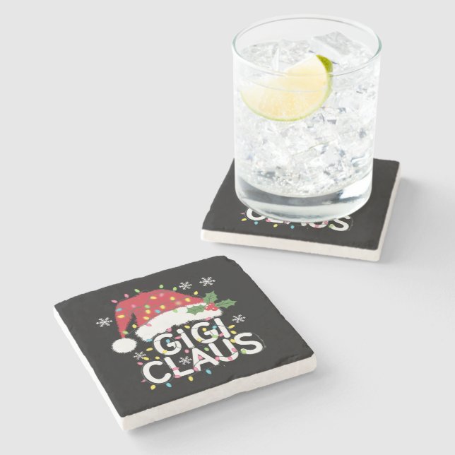 Gigi Claus Christmas Lights Pajama Family Matching Stone Coaster (Side)