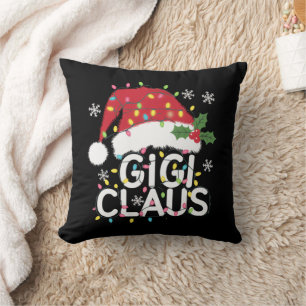 Gigi Claus Christmas Lights Pajama Family Matching Throw Pillow