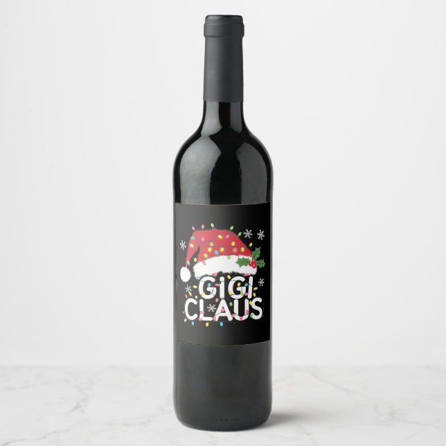 Gigi Claus Christmas Lights Pajama Family Matching Wine Label (Front)