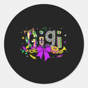 Gigi Coquette Bow Mardi Gras Women Mom Mother Carn Classic Round Sticker