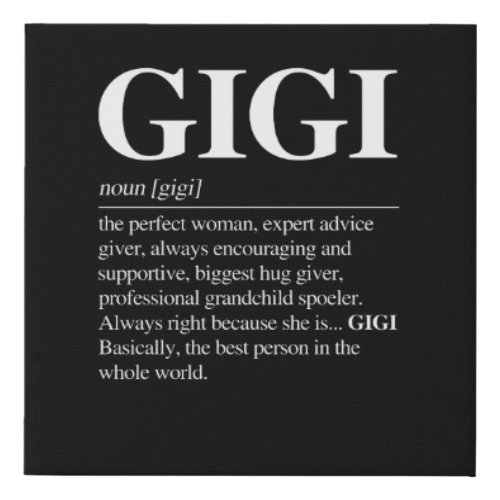 Gigi Definition Grandma Mother Day Gifts Women Faux Canvas Print