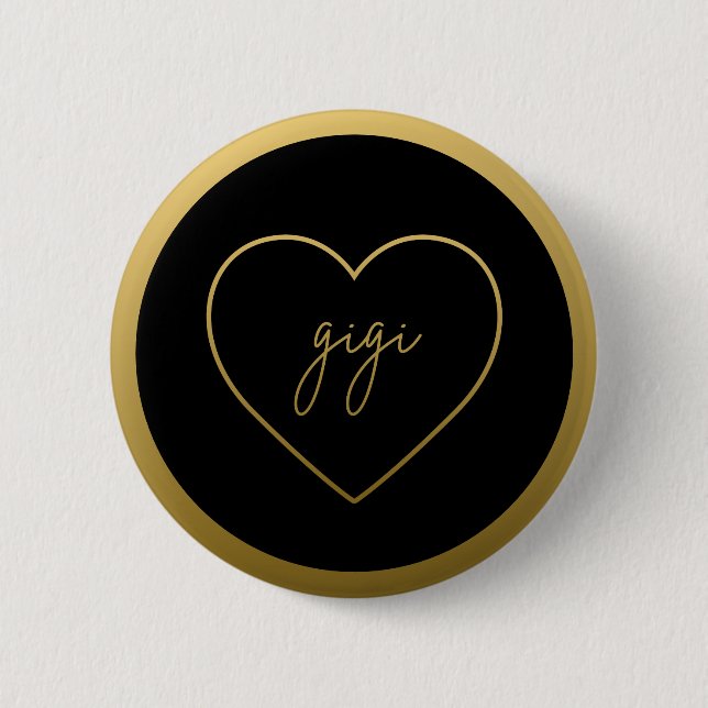 Gigi Elegant Golden Gradient Heart Grandma Gift  Button (Front)