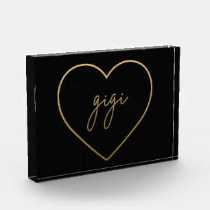 Gigi Elegant Golden Gradient Heart Grandma Gift Photo Block