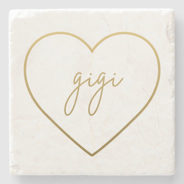 Gigi Elegant Golden Gradient Heart Grandma Gift  Stone Coaster (Front)