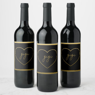 Gigi Elegant Golden Gradient Heart Grandma Gift Wine Label