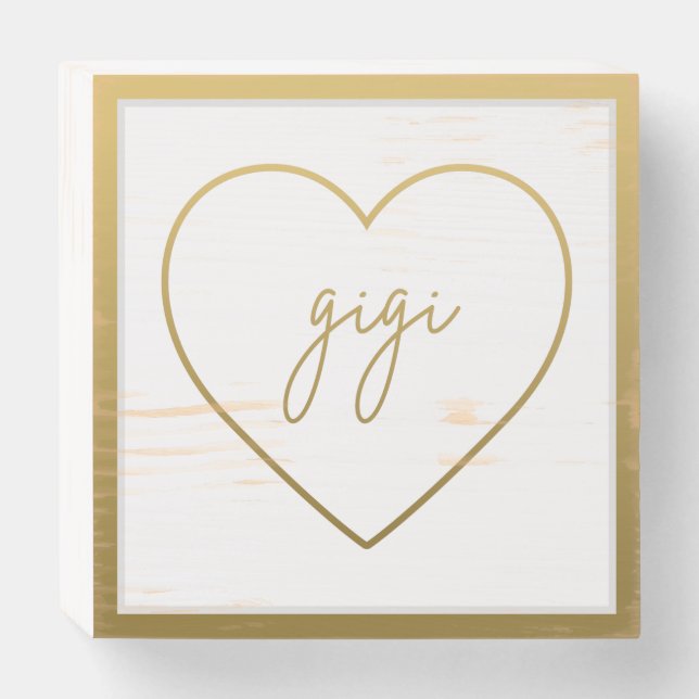 Gigi Elegant Golden Gradient Heart Grandma Gift  Wooden Box Sign (Front Horizontal)