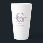 Gigi Elegant Script Monogram Lilac White Latte Mug<br><div class="desc">Latte mug for a new gigi or long established one! which you can personalize with the date they became a grandmother or great grandmother. This trendy minimalist design has a pretty color palette of lilac, black and white. It has a Gigi monogram, with the initial letter G and the name...</div>