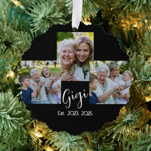 Gigi Established Modern Script Black 3 Photo Ornament Card