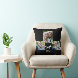 Gigi Established Script Black 3 Photo Throw Pillow