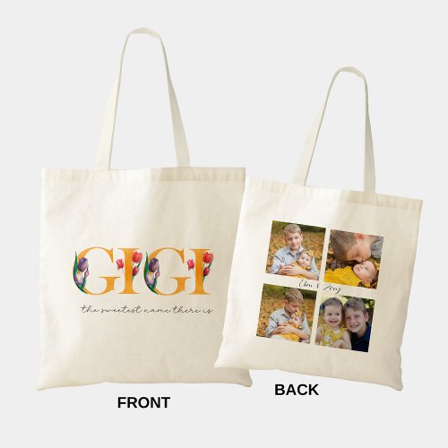 Gigi Floral Personalized Photos Shopping Tote Bag