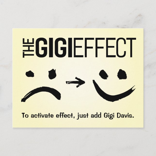 Gigi Greeting - Presenting "the Gigi Effect" Postcard (Front)