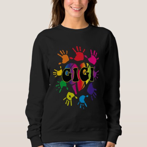 Gigi Heart Hand Print Cute Grandkids Handprint Mot Sweatshirt