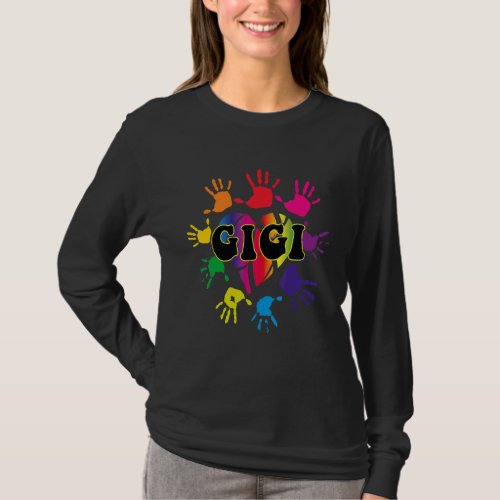 Gigi Heart Hand Print Cute Grandkids Handprint Mot T_Shirt