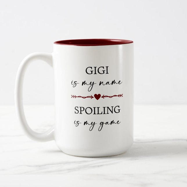 Gigi is my Name Spoiling is my Game Photo Gift Two-Tone Coffee Mug (Left)