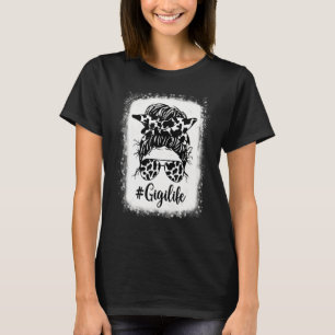 Gigi Life Cow Messy Bun Hair Bleached Mother's Day T-Shirt