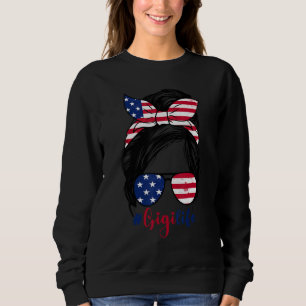 Gigi Life Messy Bun American US Flag Patriotic 4th Sweatshirt
