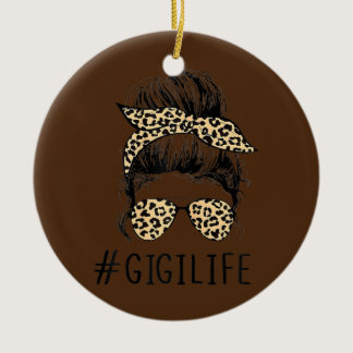 Gigi Life Messy Bun Hair Bandana Leopard Print Ceramic Ornament
