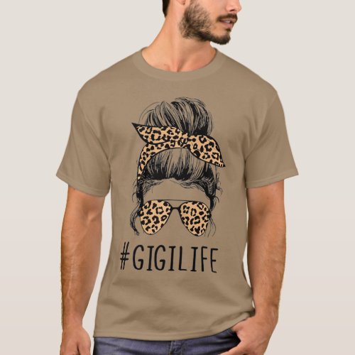 Gigi Life Messy Bun Hair Bandana Leopard Print T_Shirt