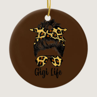 Gigi Life Messy Bun Sunglasses Leopard Mom Ceramic Ornament