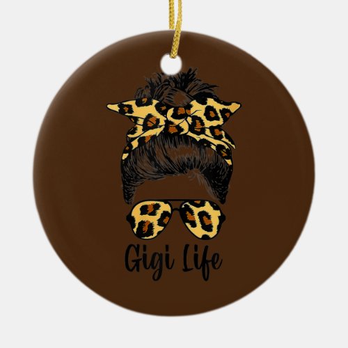 Gigi Life Messy Bun Sunglasses Leopard Mom Ceramic Ornament