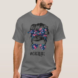 Gigi Life Messy Hair Bun Flower Women Mother's Day T-Shirt
