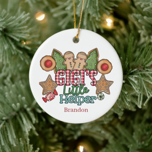 Gigi little helper add name message Christmas Ceramic Ornament