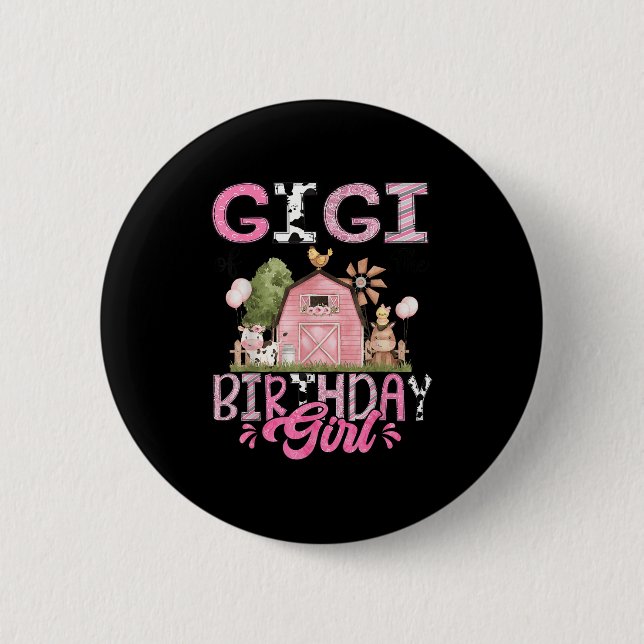Gigi Of The Birthday Girl Cute Farm Cow Birthday G Button (Front)
