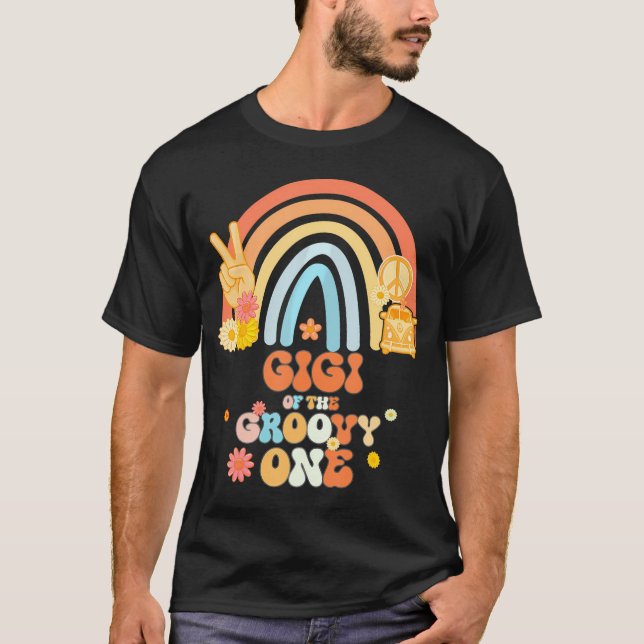 Gigi Of The Groovy One Rainbow Boho Birthday Party T-Shirt (Front)