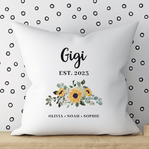 Gigi  Pretty Rustic Sunflower and Names Throw Pillow