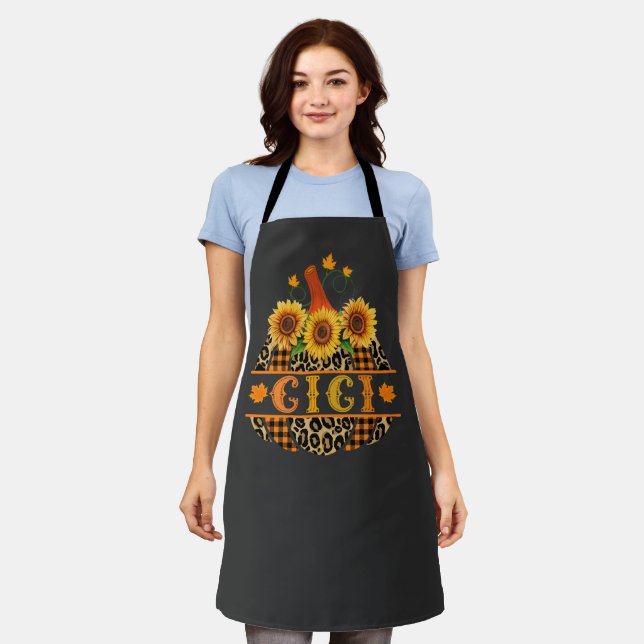 GiGi Pumpkin Leopard Print Sunflower Buffalo Plaid Apron (Worn)