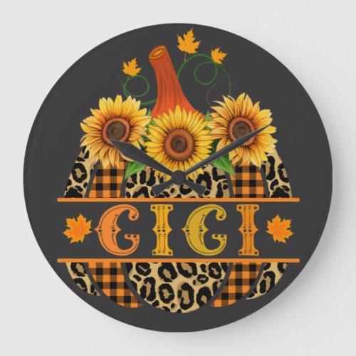 GiGi Pumpkin Leopard Print Sunflower Buffalo Plaid Large Clock