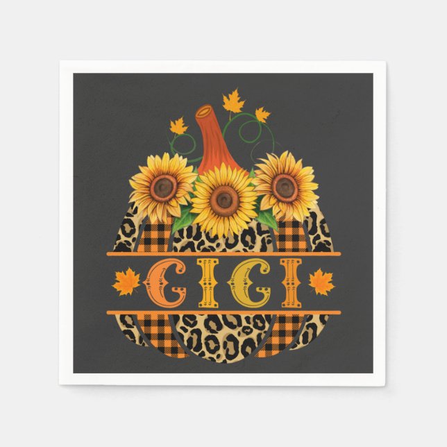GiGi Pumpkin Leopard Print Sunflower Buffalo Plaid Napkins (Front)