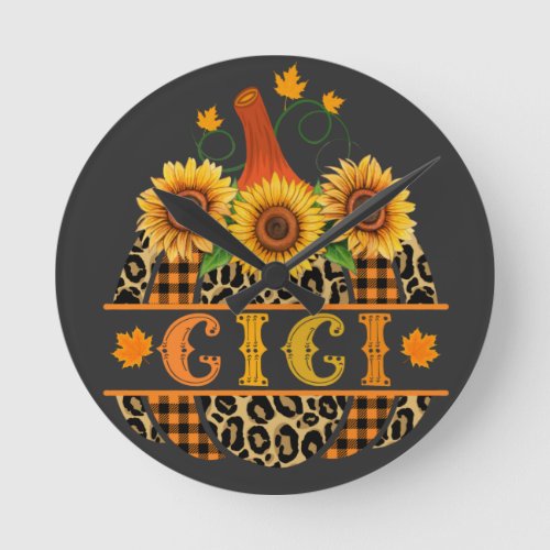 GiGi Pumpkin Leopard Print Sunflower Buffalo Plaid Round Clock