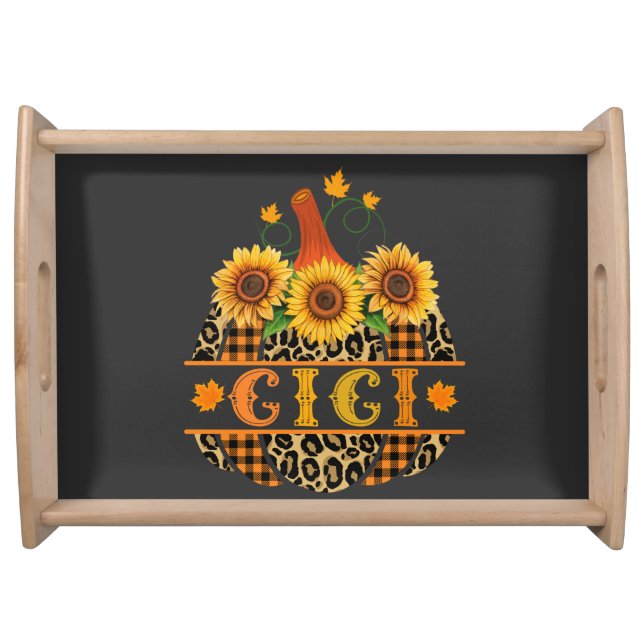 GiGi Pumpkin Leopard Print Sunflower Buffalo Plaid Serving Tray (Front)