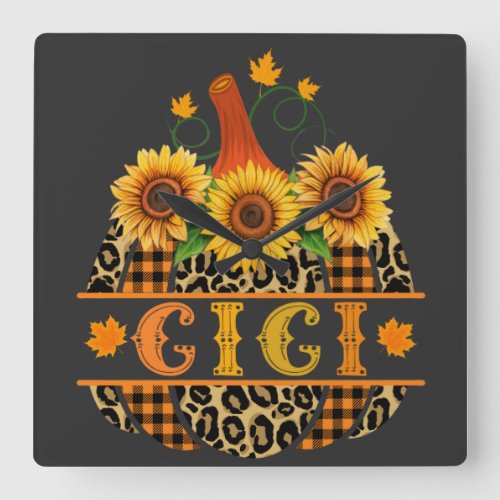 GiGi Pumpkin Leopard Print Sunflower Buffalo Plaid Square Wall Clock