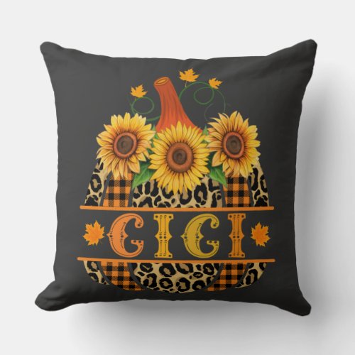 GiGi Pumpkin Leopard Print Sunflower Buffalo Plaid Throw Pillow