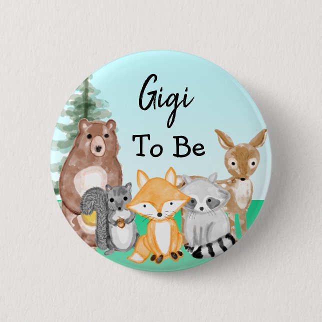 Gigi To Be Woodland Creatures Baby Shower Button (Front)