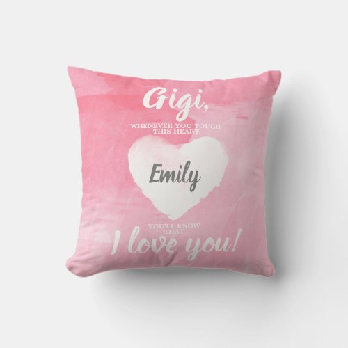 GIGI Whenever You Touch This Heart Pink Throw Pillow