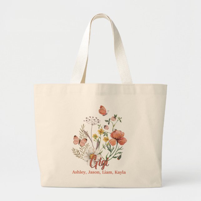 Gigi Wildflower Floral Personalized Custom Tote Ba (Front)